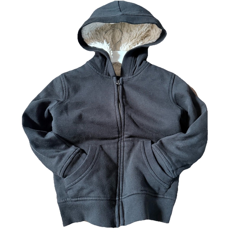 Faded Glory Hoodie Girls‎ S 6-6X Black Sherpa Lined Zip Fleece Jacket Pockets